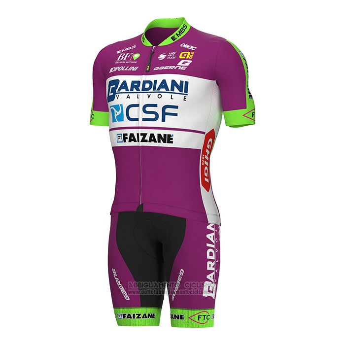 2022 Abbigliamento Ciclismo Bardiani Csf Faizane Verde Viola Manica Corta e Salopette